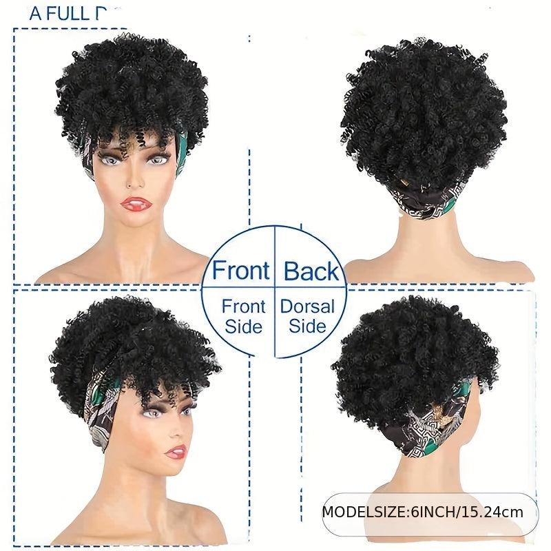 Short Afro Kinky Curly Headband Wig for Women Synthetic Hair 15-24 cm