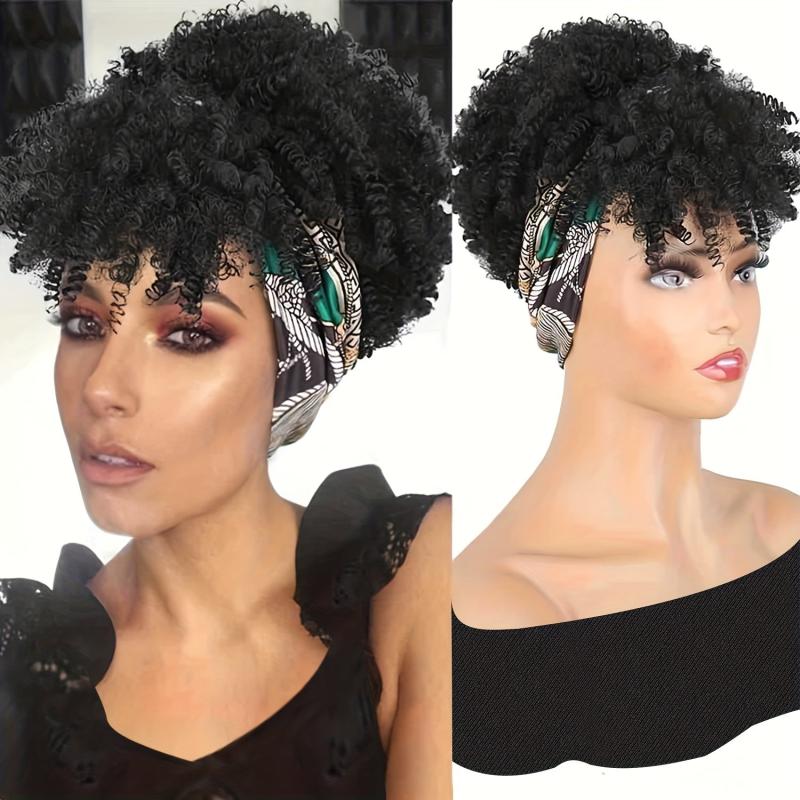 Short Afro Kinky Curly Headband Wig for Women Synthetic Hair 15-24 cm