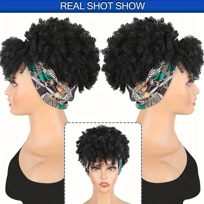 Short Afro Kinky Curly Headband Wig for Women Synthetic Hair 15-24 cm
