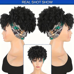 Short Afro Kinky Curly Headband Wig for Women Synthetic Hair 15-24 cm