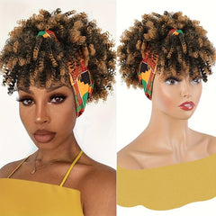 Short Afro Kinky Curly Headband Wig for Women Synthetic Hair 15-24 cm