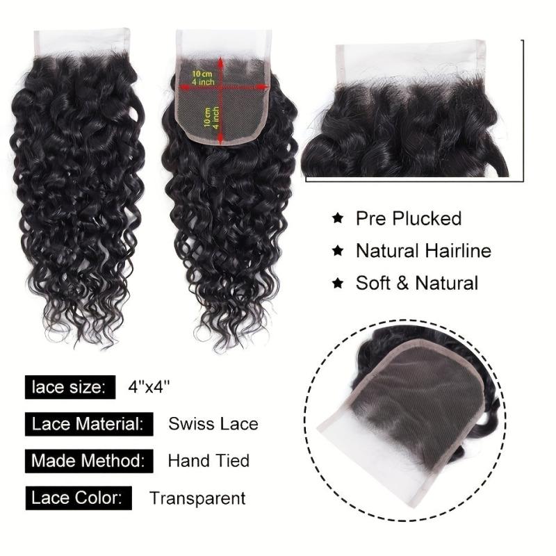 4x4 Water Wave Lace Closure 100% Human Hair Brazilian Curly Wave Closure