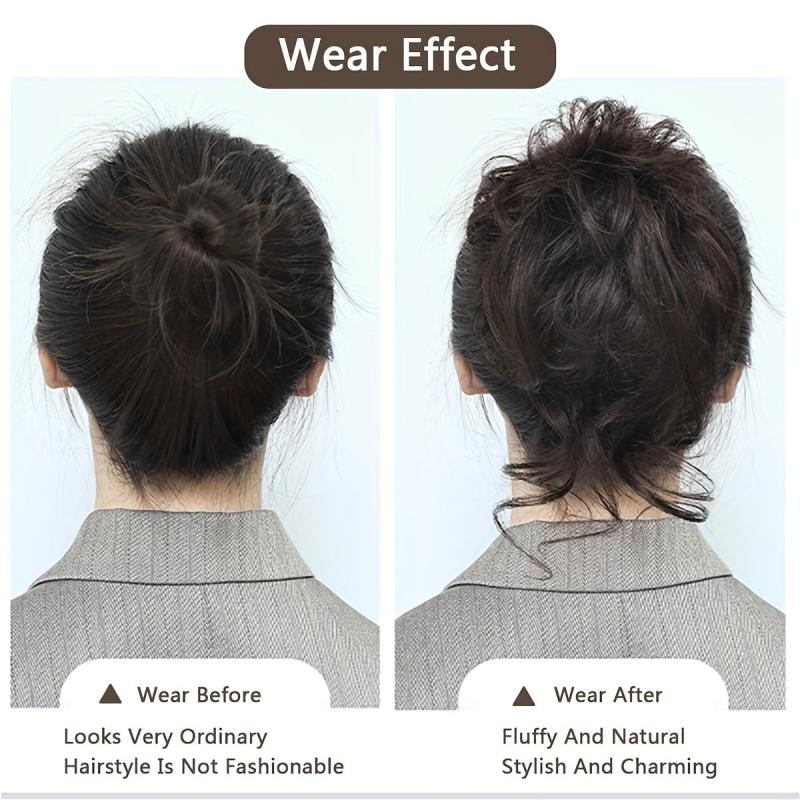 Messy Hair Bun Scrunchies Curly Wavy Chignon Extension Dark Brown
