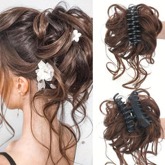 Messy Hair Bun Scrunchies Curly Wavy Chignon Extension Dark Brown