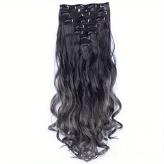 Ombre 7PCS Clip In Wavy Curly Hair Extensions 55-88cm Full Head Synthetic Fiber
