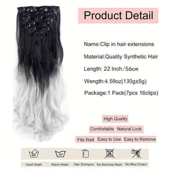 Ombre 7PCS Clip In Wavy Curly Hair Extensions 55-88cm Full Head Synthetic Fiber