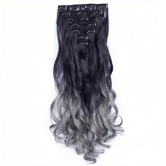 Ombre 7PCS Clip In Wavy Curly Hair Extensions 55-88cm Full Head Synthetic Fiber