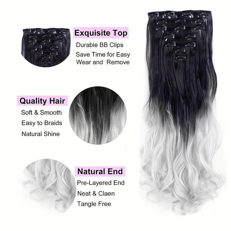 Ombre 7PCS Clip In Wavy Curly Hair Extensions 55-88cm Full Head Synthetic Fiber