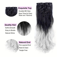 Ombre 7PCS Clip In Wavy Curly Hair Extensions 55-88cm Full Head Synthetic Fiber
