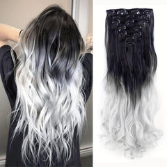 Ombre 7PCS Clip In Wavy Curly Hair Extensions 55-88cm Full Head Synthetic Fiber