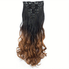 Ombre 7PCS Clip In Wavy Curly Hair Extensions 55-88cm Full Head Synthetic Fiber