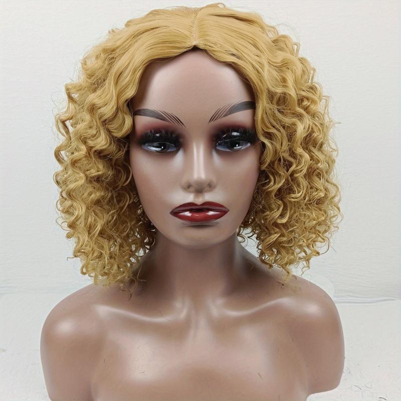 35 56 Cm Short Bob Curly Wigs Middle Part Synthetic Hair Replacement
