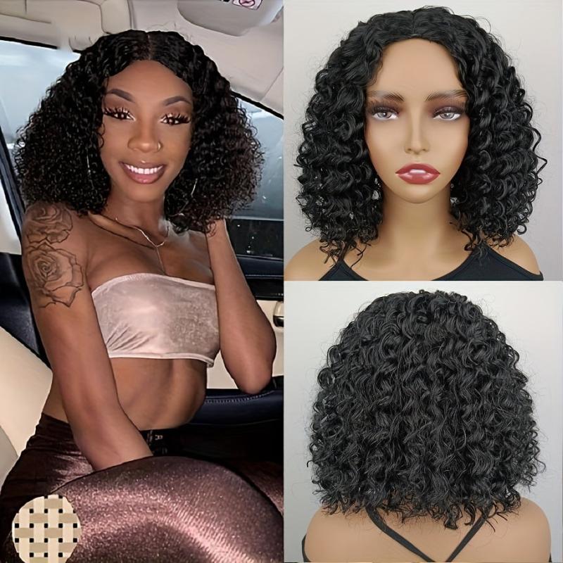 35 56 Cm Short Bob Curly Wigs Middle Part Synthetic Hair Replacement