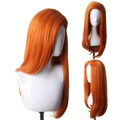 Orange Long Straight Synthetic Wig Heat Resistant for Halloween