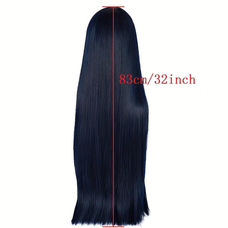 Straight Dark Navy 28 Cm Long Female Anime Cosplay Wig With Bangs