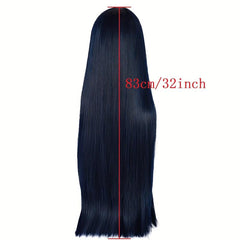 Straight Dark Navy 28 Cm Long Female Anime Cosplay Wig With Bangs