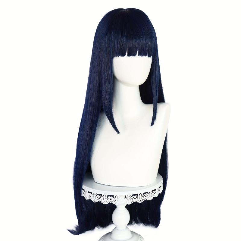 Straight Dark Navy 28 Cm Long Female Anime Cosplay Wig With Bangs