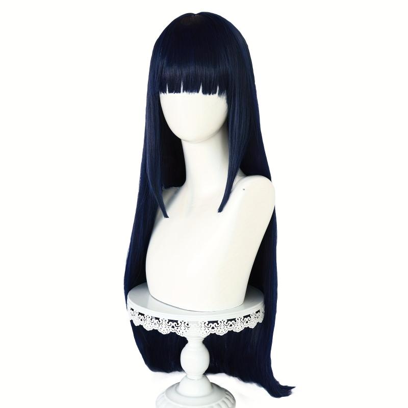 Straight Dark Navy 28 Cm Long Female Anime Cosplay Wig With Bangs
