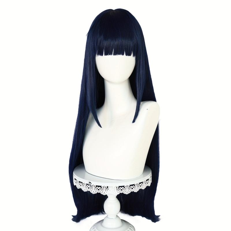 Straight Dark Navy 28 Cm Long Female Anime Cosplay Wig With Bangs