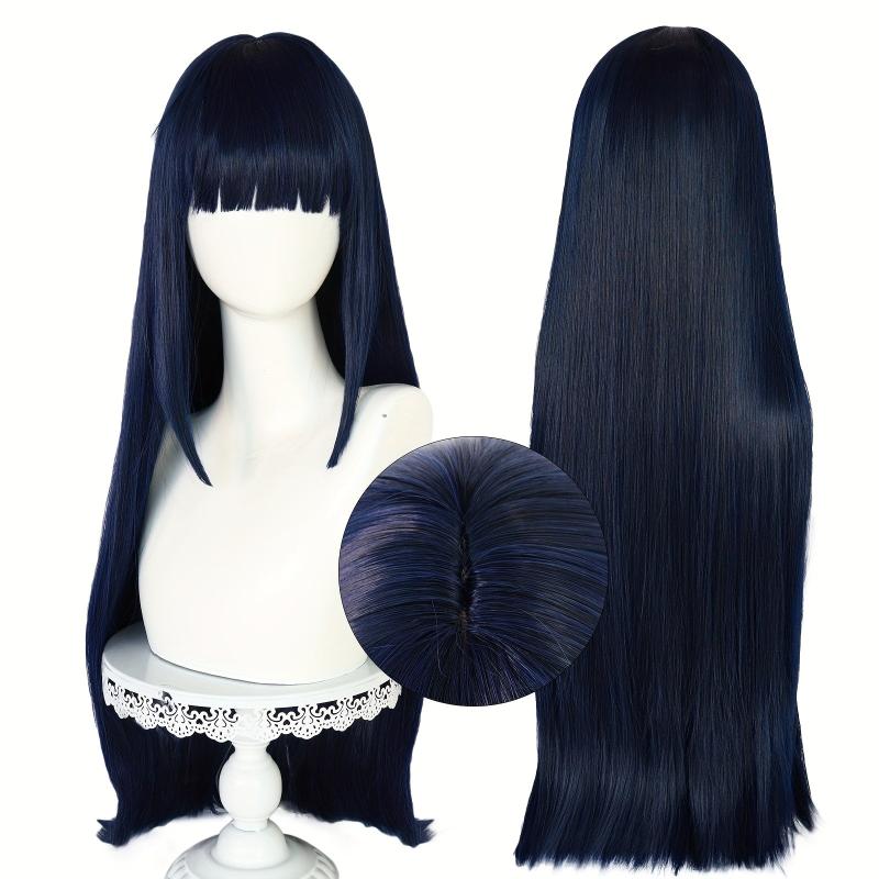 Straight Dark Navy 28 Cm Long Female Anime Cosplay Wig With Bangs