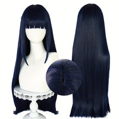 Straight Dark Navy 28 Cm Long Female Anime Cosplay Wig With Bangs