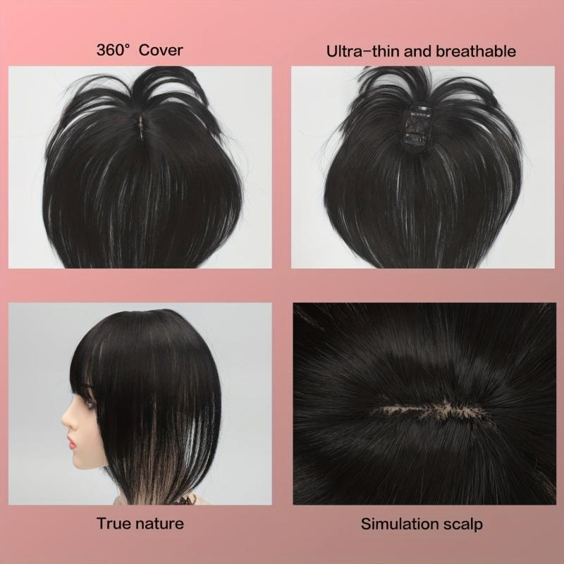Short Straight Hair Topper With Bangs Synthetic Hair Piece