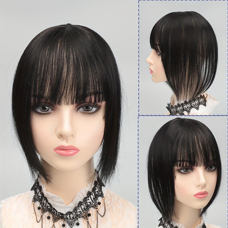 Short Straight Hair Topper With Bangs Synthetic Hair Piece