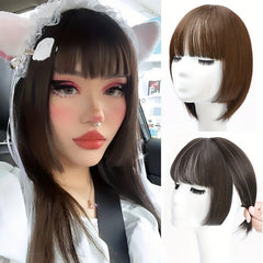 Topper With Bangs Synthetic Clip In Hair Pieces Natural Looking For Daily Use
