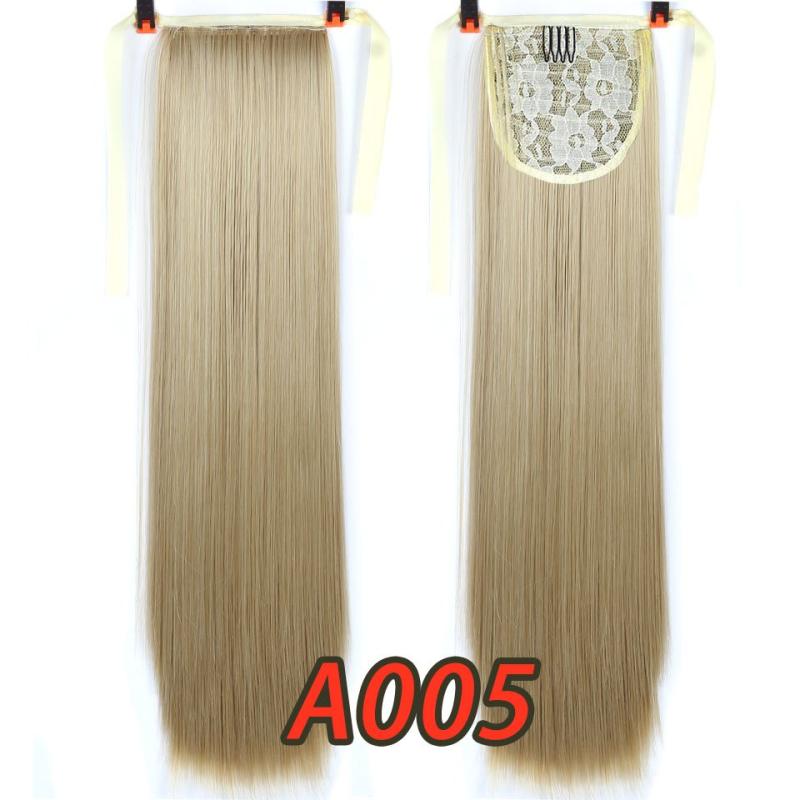 Long Straight Ponytail Extensions with Ribbon Tie, Synthetic Hair, Daily Use