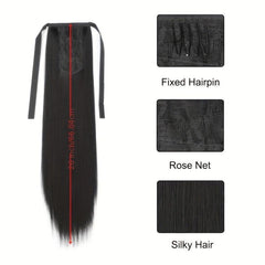 Long Straight Ponytail Extensions with Ribbon Tie, Synthetic Hair, Daily Use