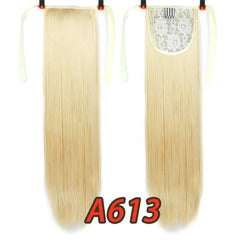 Long Straight Ponytail Extensions with Ribbon Tie, Synthetic Hair, Daily Use