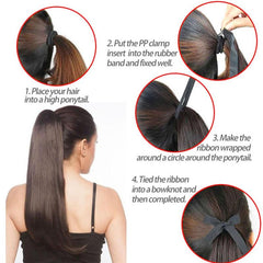 Long Straight Ponytail Extensions with Ribbon Tie, Synthetic Hair, Daily Use