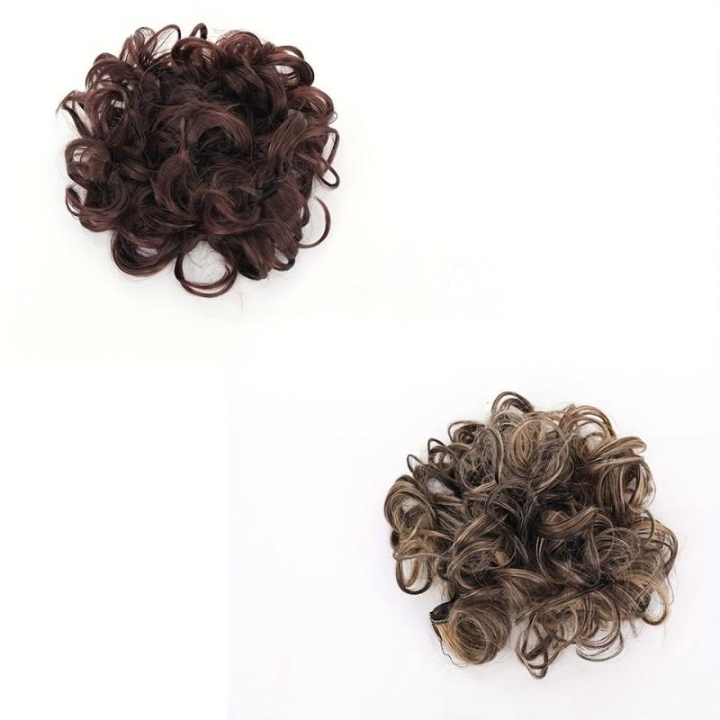 Curly Synthetic Hair Bun Scrunchie with Rubber Band Donut Hair Accessory