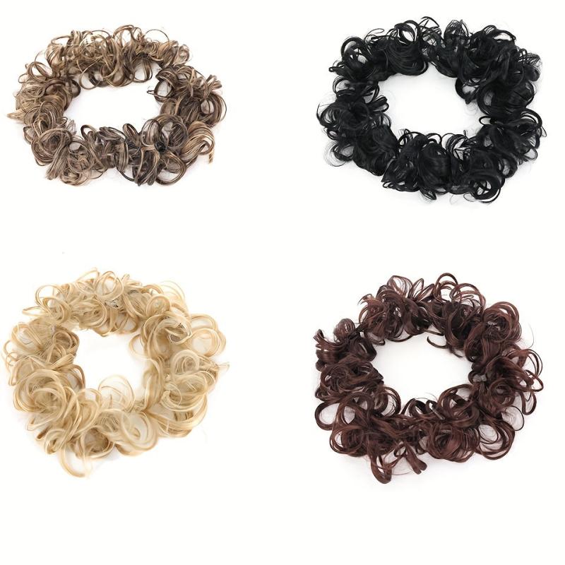 Curly Synthetic Hair Bun Scrunchie with Rubber Band Donut Hair Accessory