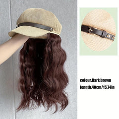 British Style Octagonal Hat Wig Retro Look Long Wavy Synthetic Hair Beret