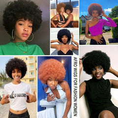 Fluffy Afro Wigs Human Hair Glueless for Women Girls Soft Natural Look