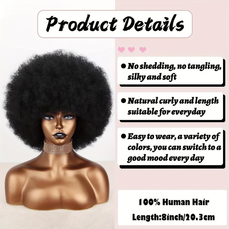 Fluffy Afro Wigs Human Hair Glueless for Women Girls Soft Natural Look