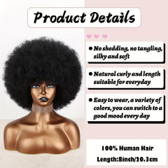 Fluffy Afro Wigs Human Hair Glueless for Women Girls Soft Natural Look
