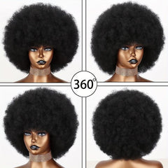 Fluffy Afro Wigs Human Hair Glueless for Women Girls Soft Natural Look