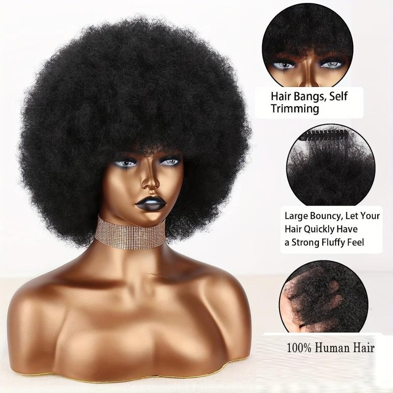 Fluffy Afro Wigs Human Hair Glueless for Women Girls Soft Natural Look