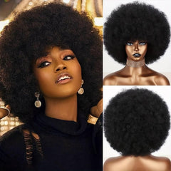Fluffy Afro Wigs Human Hair Glueless for Women Girls Soft Natural Look