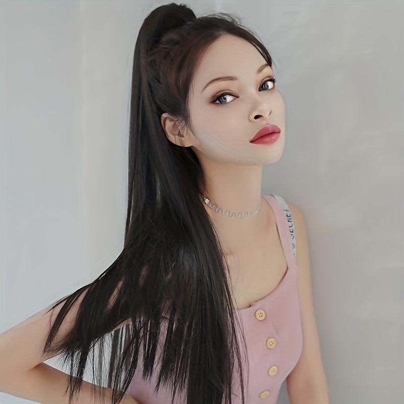 Long Straight Ponytail Hair Extensions Synthetic Hair Natural Look for Daily Use