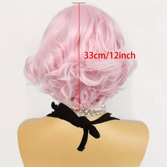 Vintage Pink Cosplay Wig Curly Wavy Short Bob Wig