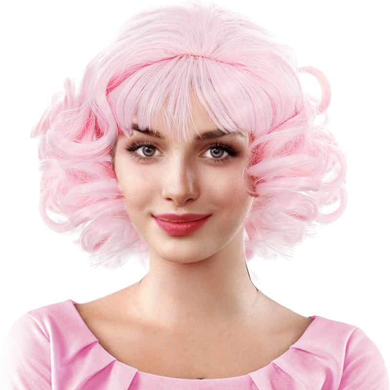 Vintage Pink Cosplay Wig Curly Wavy Short Bob Wig