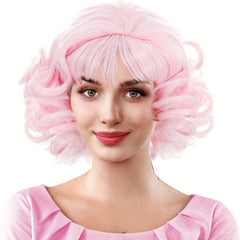 Vintage Pink Cosplay Wig Curly Wavy Short Bob Wig