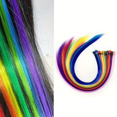 10 Strands Rainbow Hair Extensions DIY Heat Resistant Colorful Synthetic Hair