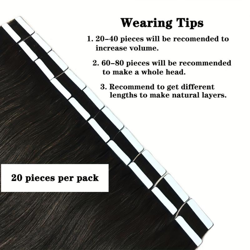 20pcs 1 Pack Straight Human Hair Tape In Extensions 40 66 04cm Natural 1B