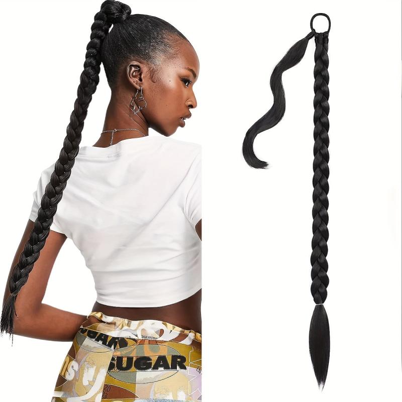 Long Braided Ponytail with Elastic Hair Rope Synthetic Hair Extensions