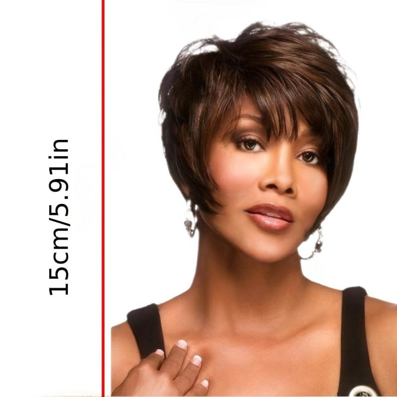 15 24 Cm Short Curly Hair Wig Puffy Short Fringe Deep Brown Lady Wig