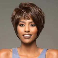 15 24 Cm Short Curly Hair Wig Puffy Short Fringe Deep Brown Lady Wig